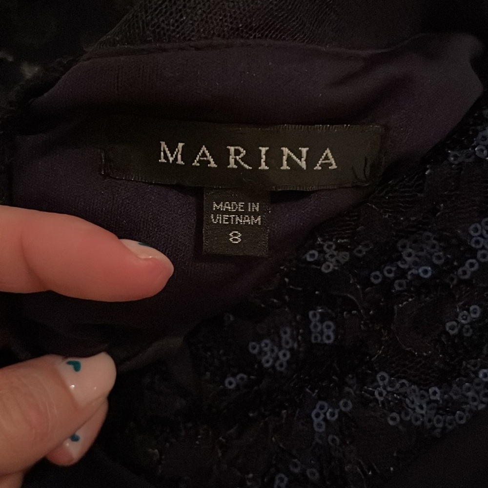 Marina sequence lace, Dark blue mid length woman’s dress - Picture 6 of 7